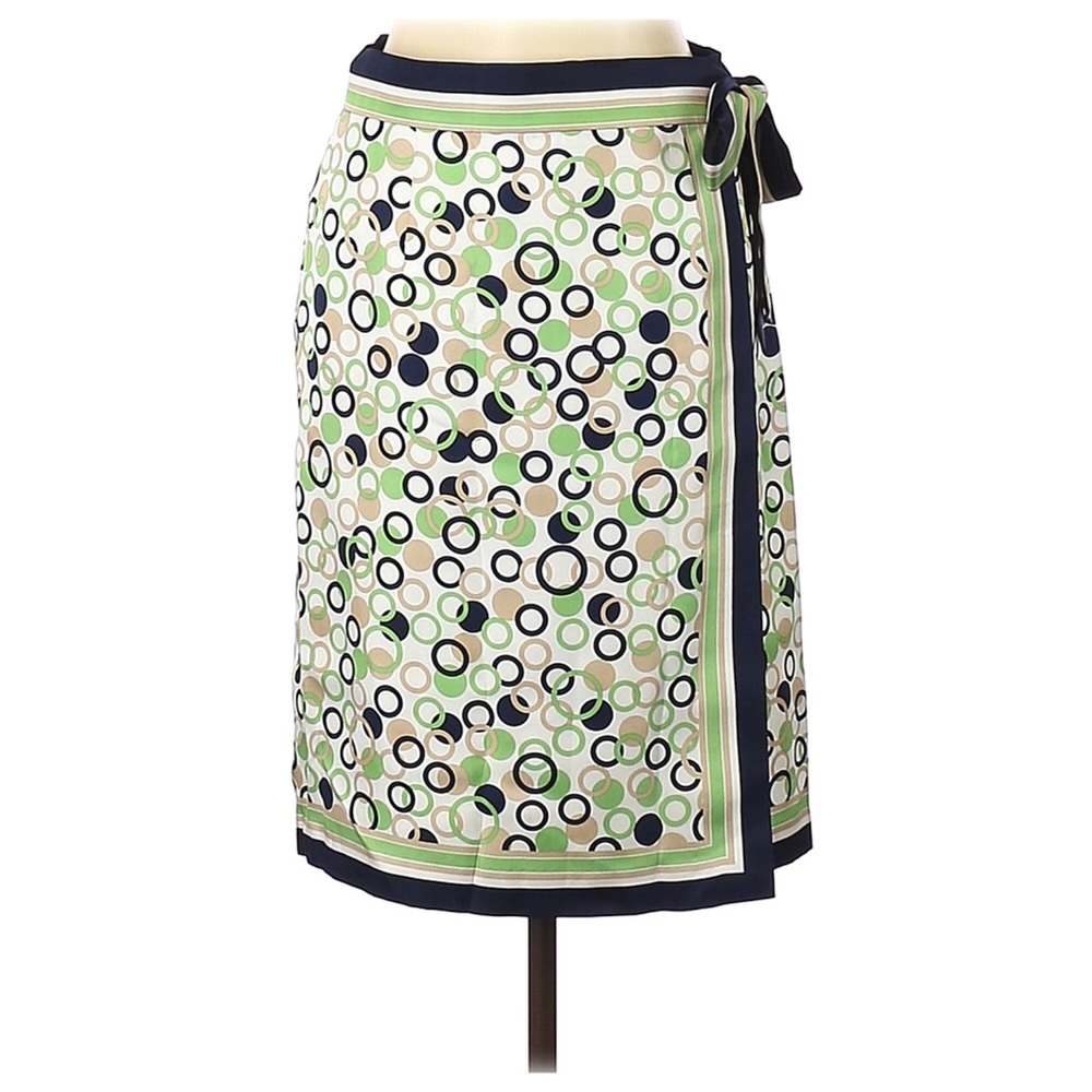 Talbots Silk Green and Navy Polka Dot Skirt